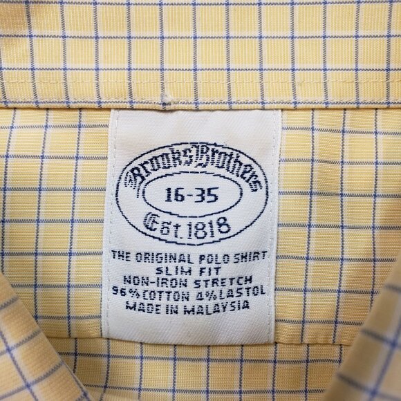 Brooks Brothers 1818 Men's Dress Shirt Yellow Check Button Down  Size 16-35 - Picture 10 of 14